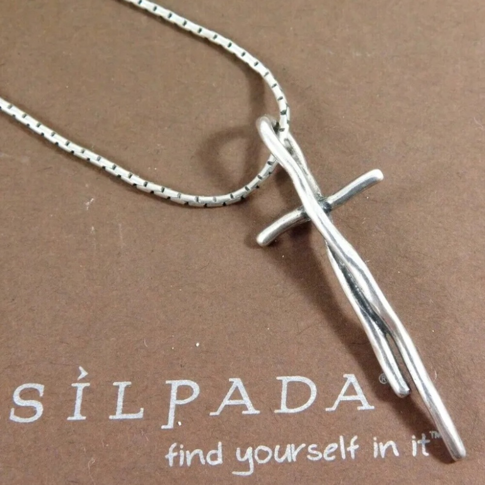 Silpada Vintage RARE Sterling Silver Twisted Cross Necklace - Picture 7 of 10